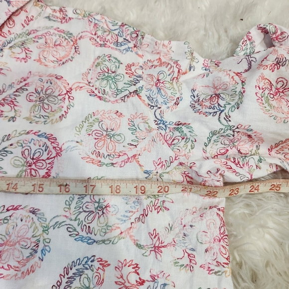 120% Lino embroidered Floral Button Down Blouse White Pink Size EU 48 Large - Picture 7 of 7